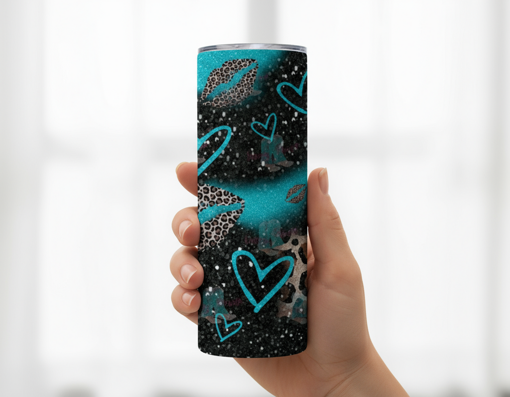 Glitter Leopard Themed Stainless Steel 20oz Skinny Tumbler w/lid & straw
