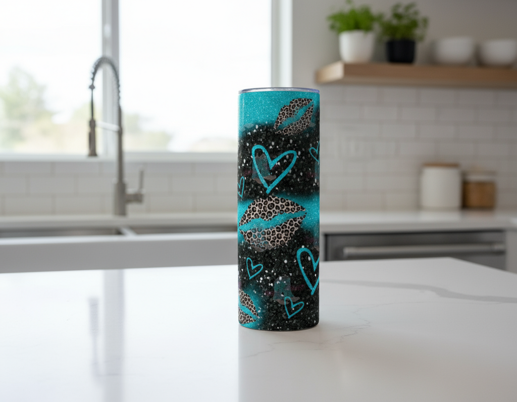 Glitter Leopard Themed Stainless Steel 20oz Skinny Tumbler w/lid & straw