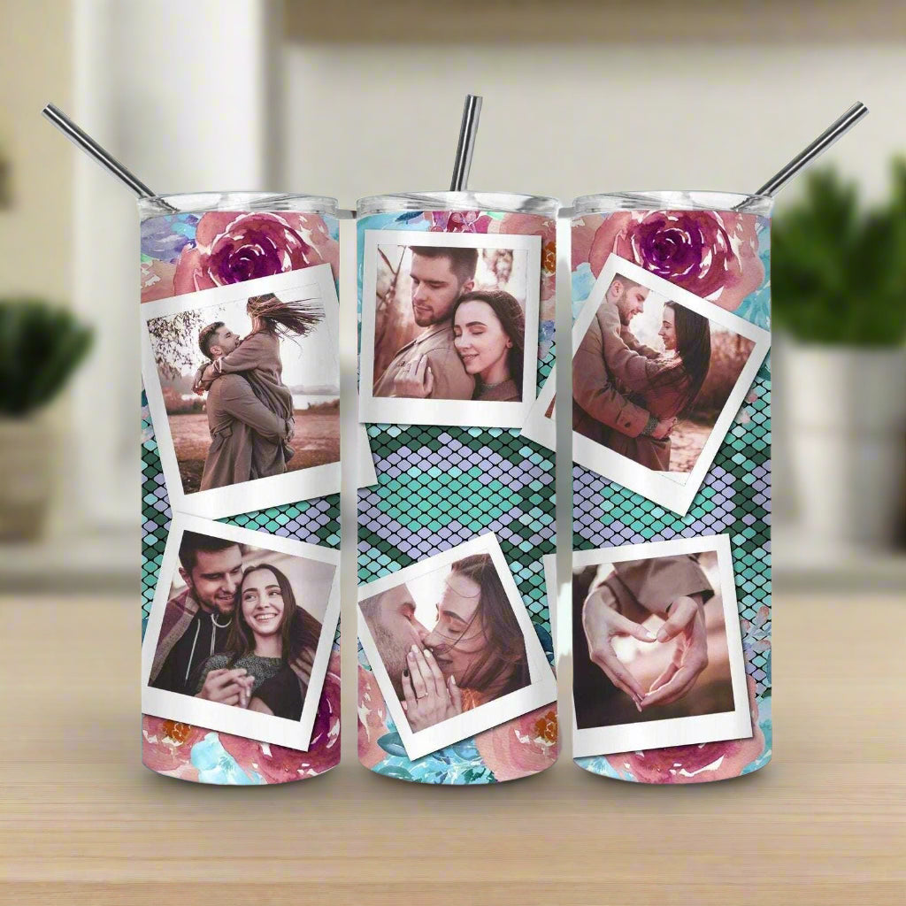 Snake and Flowers Photo Collage 20oz Skinny Tumbler My Simple Creations 