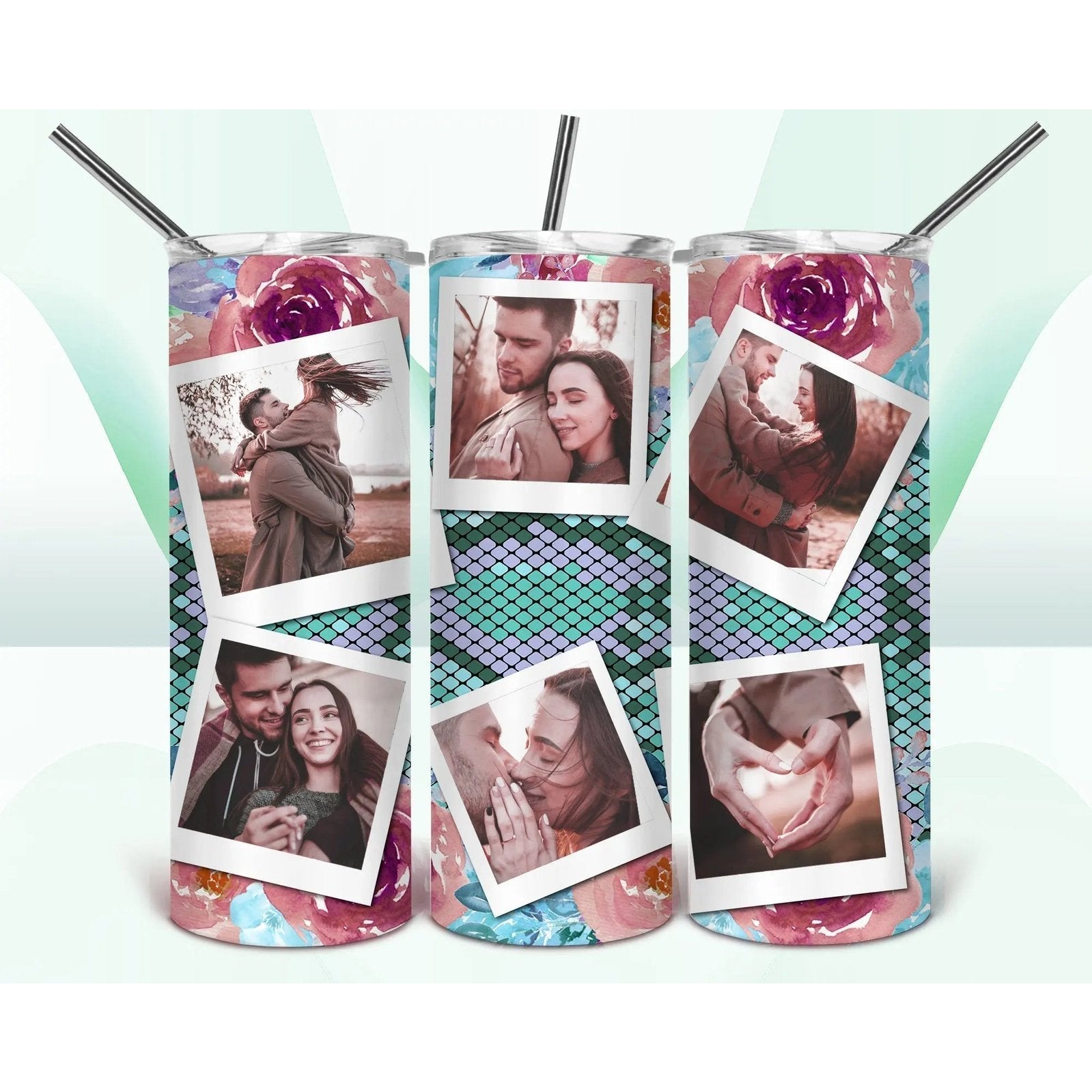 Snake and Flowers Photo Collage 20oz Skinny Tumbler My Simple Creations 