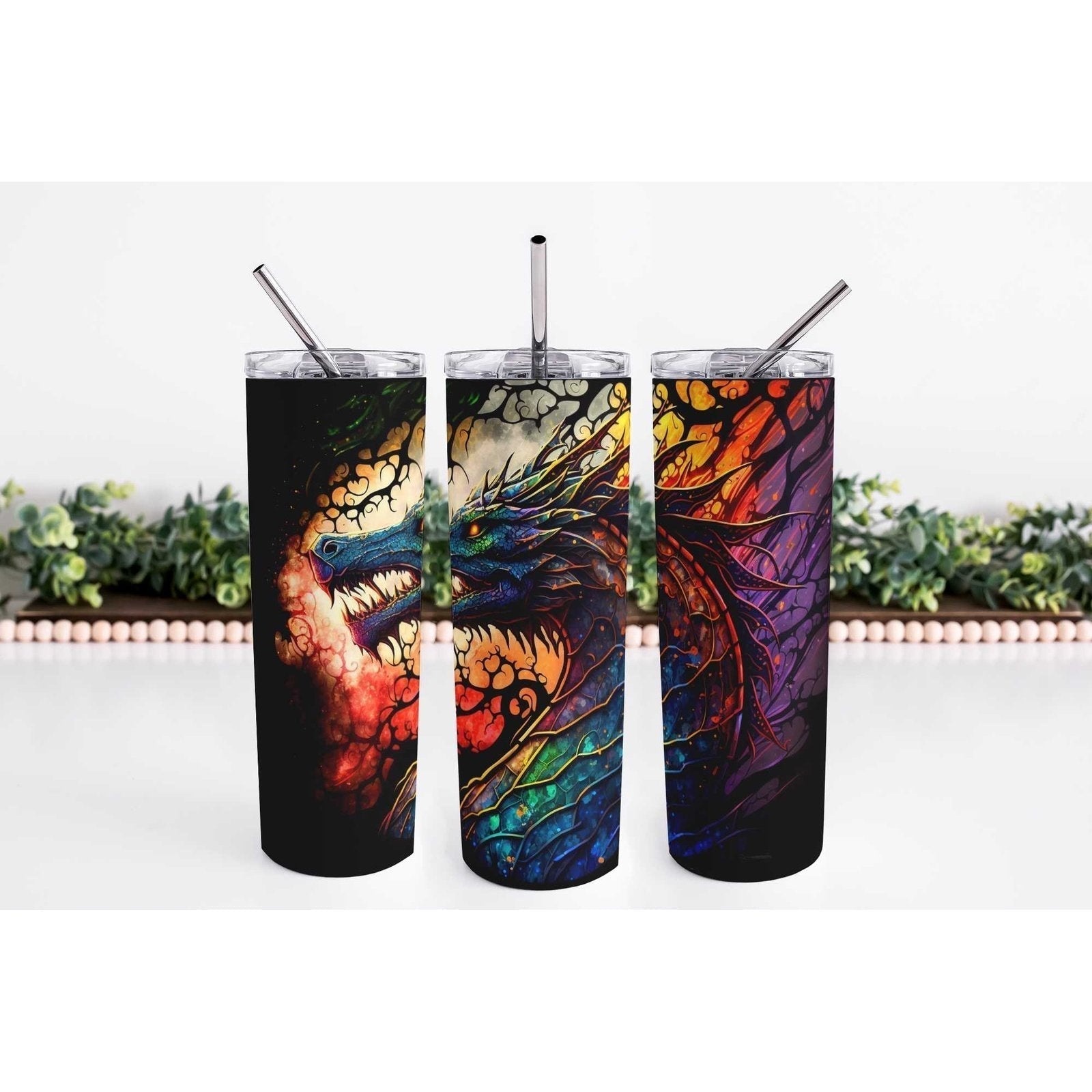 Stained Glass Dragon 20oz Skinny Tumbler My Simple Creations 