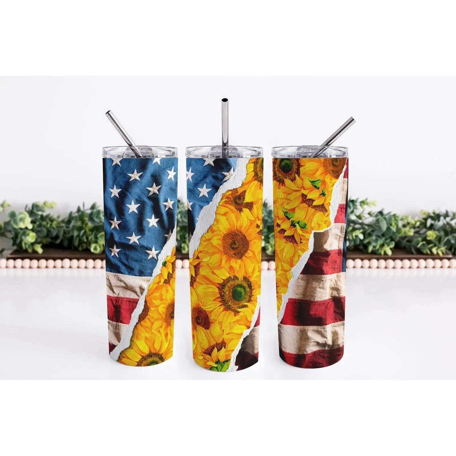 Sunflowers/Flag Skinny Tumbler My Simple Creations 