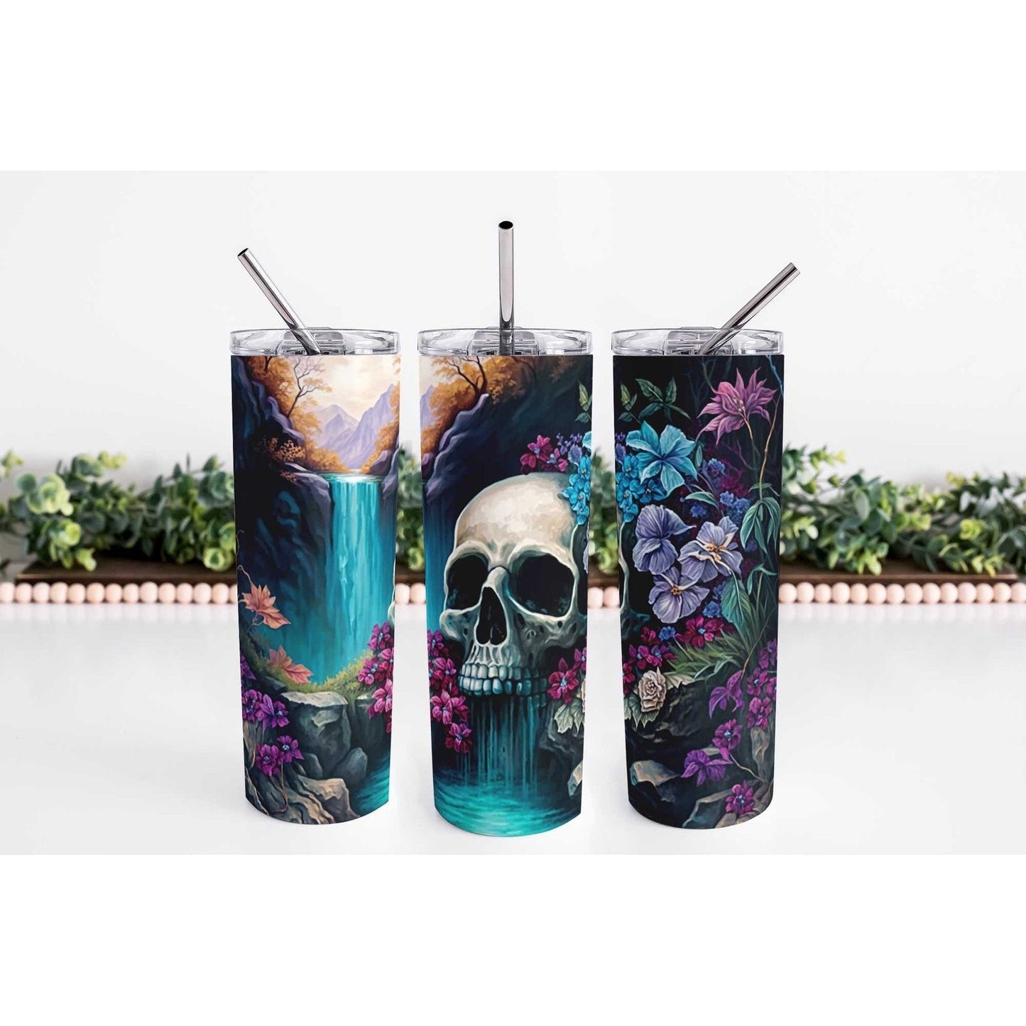 Waterfall Skull 20oz Skinny Tumbler My Simple Creations 