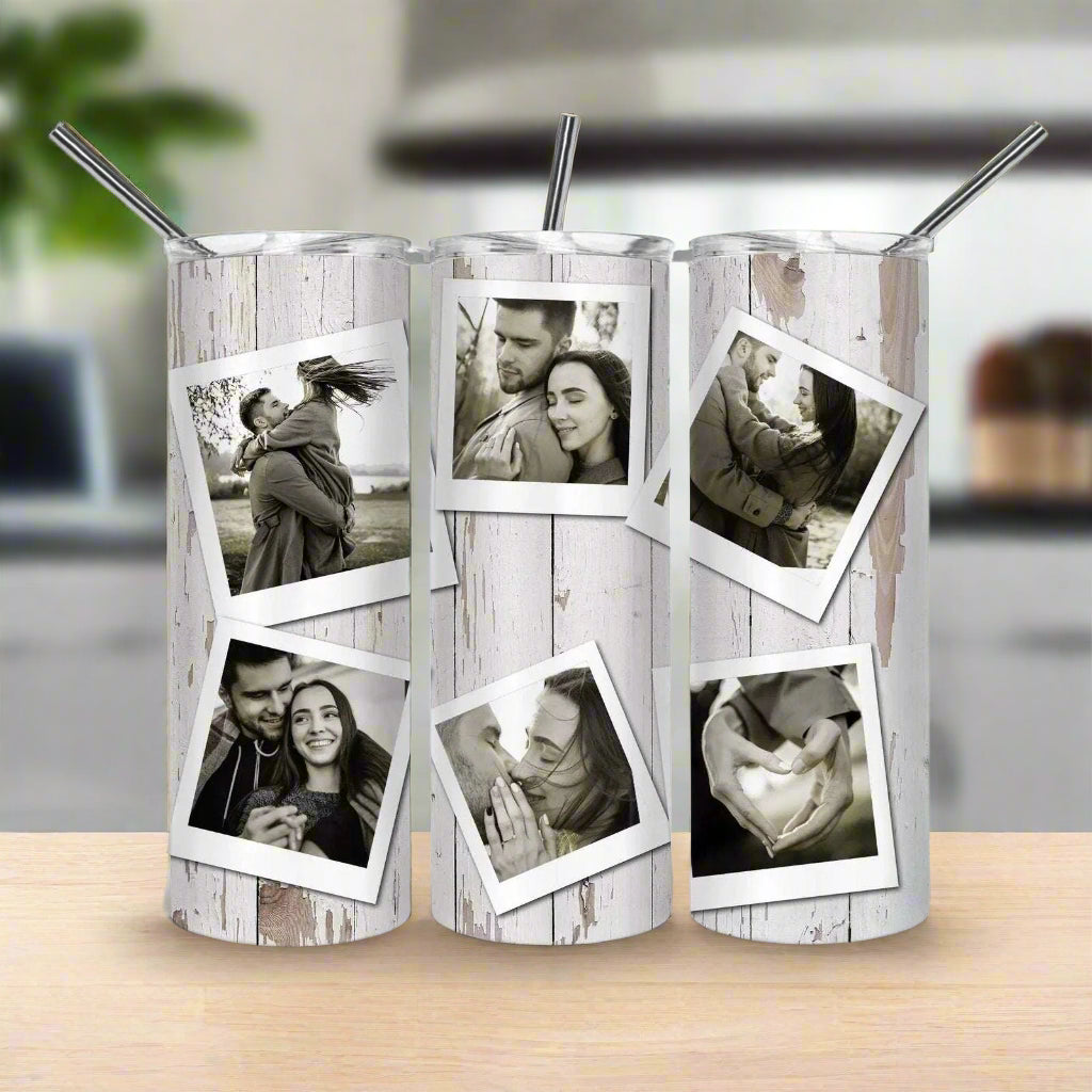 White Wood Photo Collage 20oz Skinny Tumbler My Simple Creations 