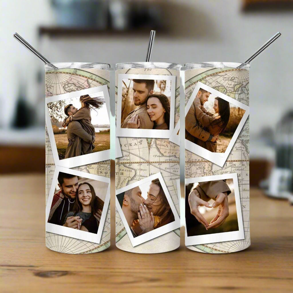 World Map Photo Collage 20oz Skinny Tumbler My Simple Creations 