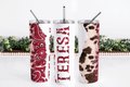 Stainles Steel, 20oz Bandana/Cow Hide Themed Skinny Tumbler w/handle & straw, can be personalized with name