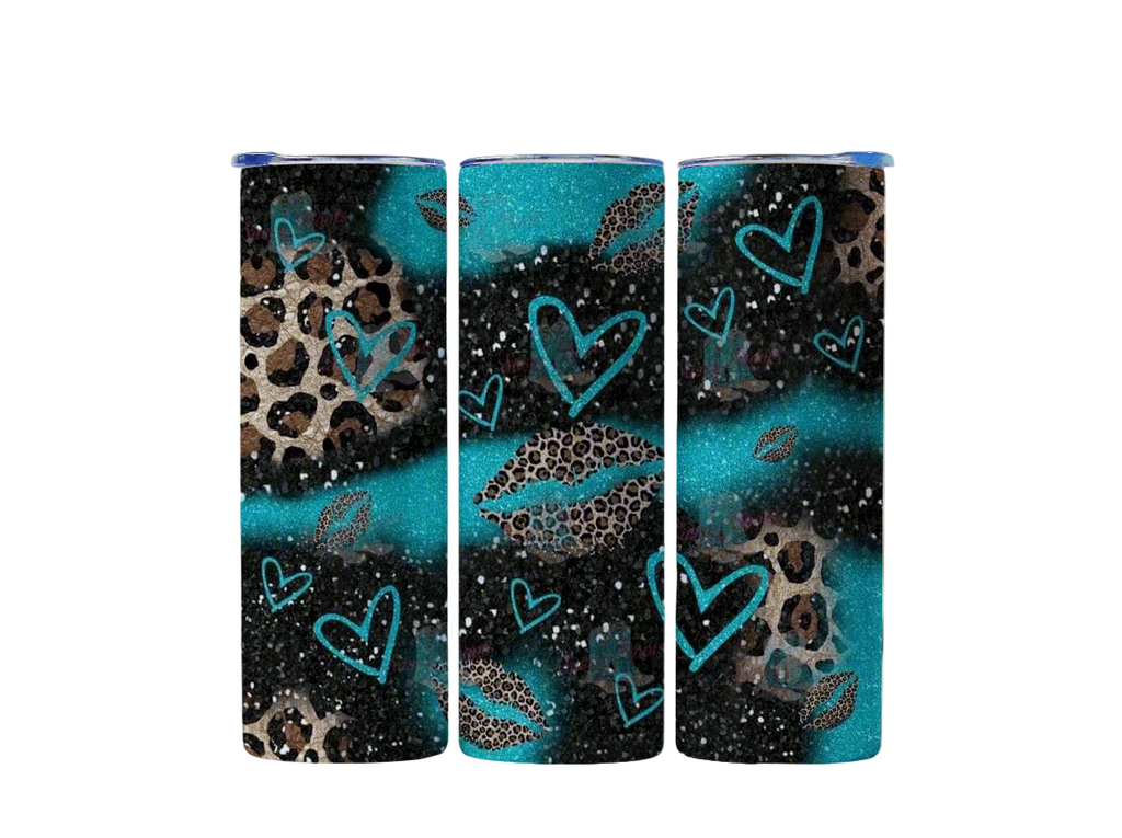 Glitter Leopard Themed Stainless Steel 20oz Skinny Tumbler w/lid & straw