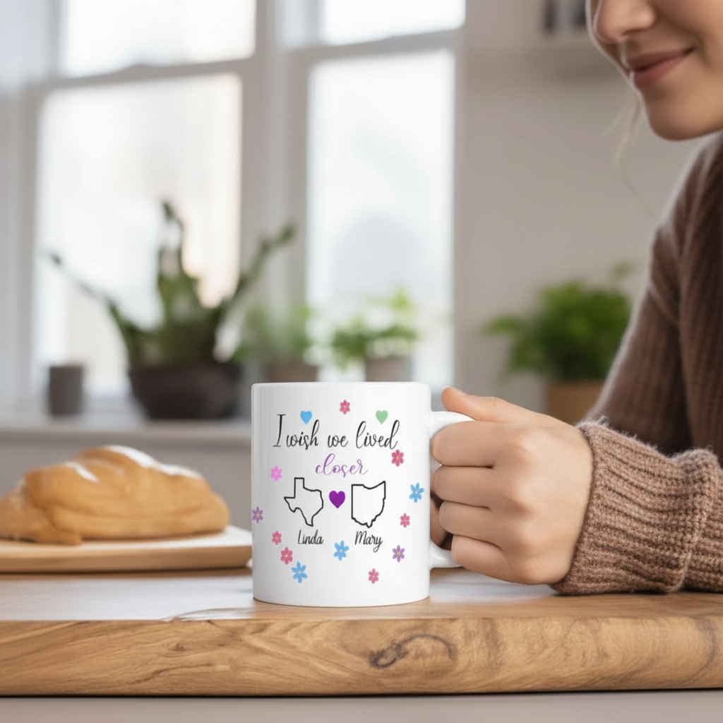 "I wish we lived closer" Ceramic Coffee Mug 11 or 15oz