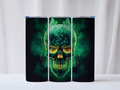 Green Skull Themed Stainless Steel 20oz Skinny Tumbler w/lid & straw