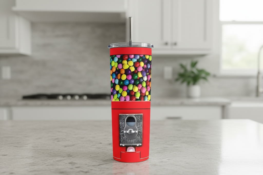 Stainless Steel, 20oz Gumball Machine Skinny Tumbler w/lid & straw