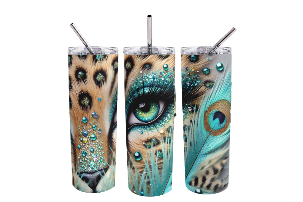 Stainless Steel, 20oz Leopard Eye Skinny Tumbler w/lid & straw
