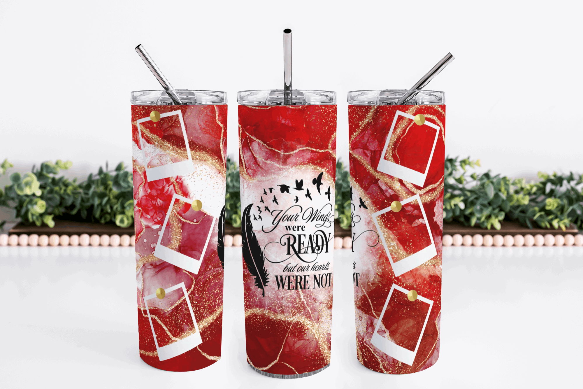 Stainless Steel 20oz Your Wings Were Ready Themed Skinny Tumbler w/lid & straw