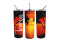 Stainless Steel 20oz Beach Sunset Themed Skinny Tumbler w/handle & straw, can be personalized with name
