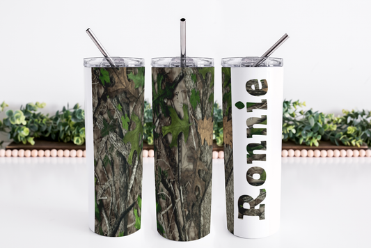Camo 20oz Skinny Tumbler (Personalize with Name)